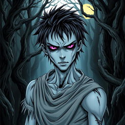 An engaging manga light novel series cover featuring a male undead zombie character with shaggy black hair and striking pale blue skin