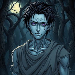 An engaging manga light novel series cover featuring a male undead zombie character with shaggy black hair and striking pale blue skin