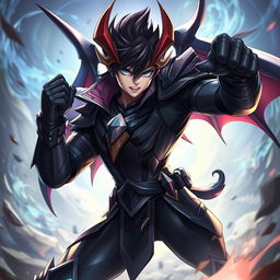 An intense depiction of Zenon from Black Clover, reimagined in the style of Julian from Mobile Legends