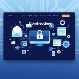 A visually striking front page design for a portfolio showcasing computers, ICT, and AI