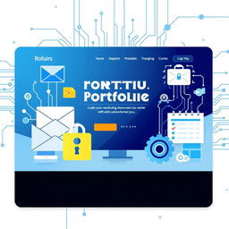 A visually striking front page design for a portfolio showcasing computers, ICT, and AI