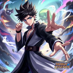 A character resembling Julian from Mobile Legends, styled as if he were in the Bleach anime universe