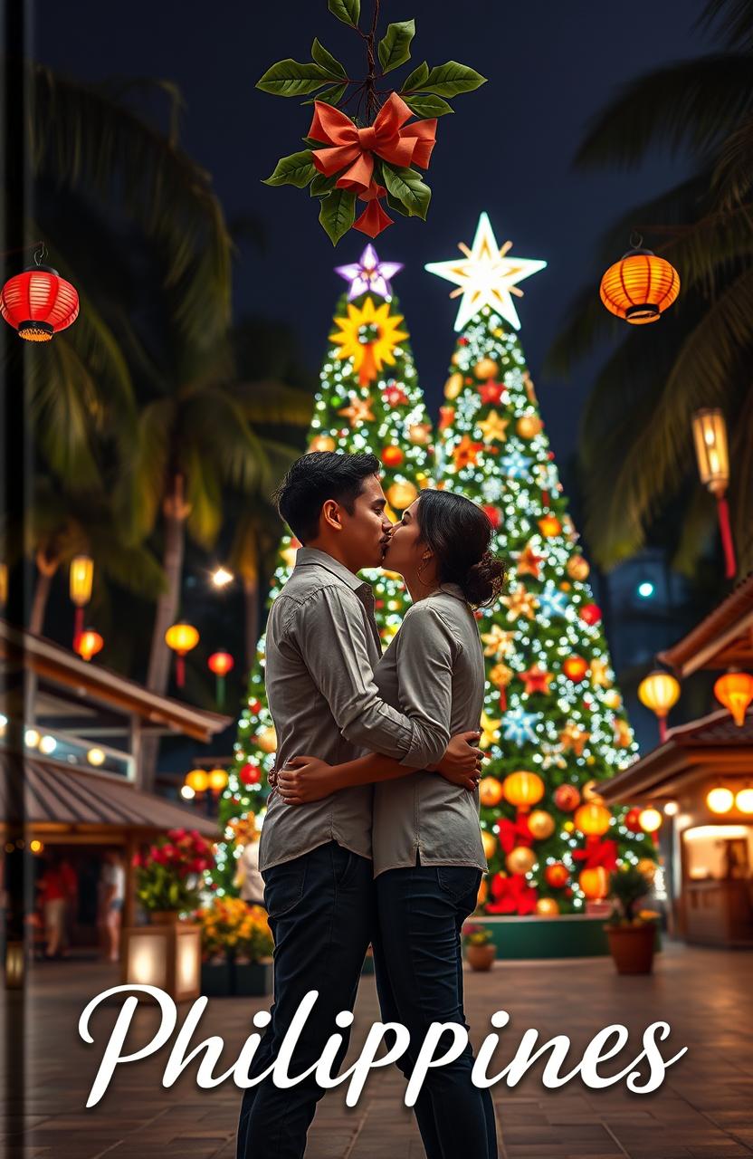 A romantic book cover featuring a couple kissing under the mistletoe