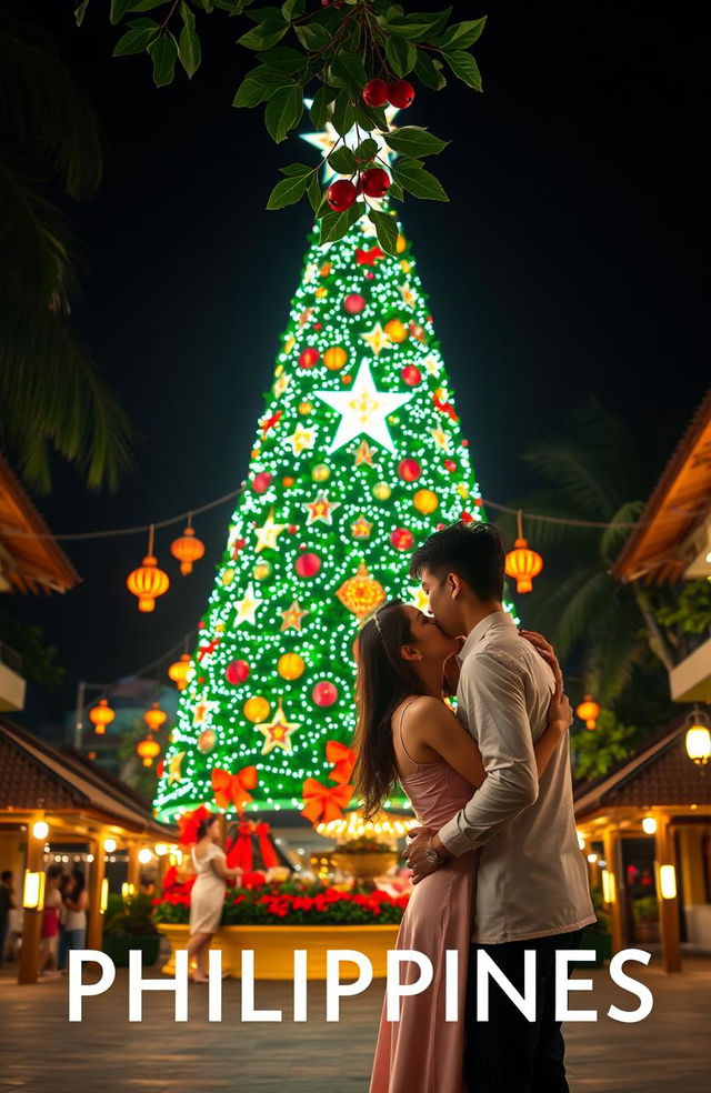 A romantic book cover featuring a couple kissing under the mistletoe