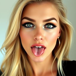 A captivating woman with long blonde hair, light eyes, and striking makeup