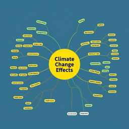 A clear and informative mind map illustrating the environmental and societal effects of climate change