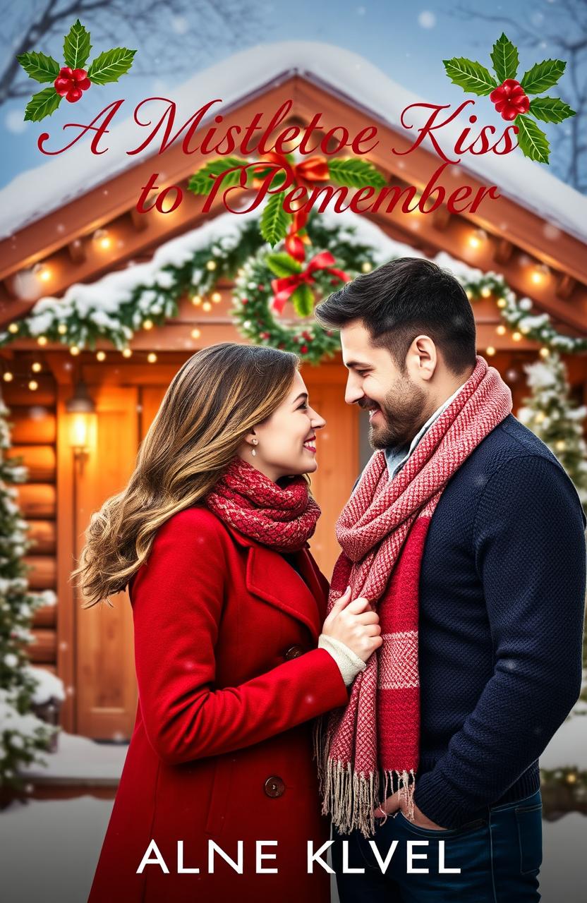 A romantic book cover for a novel titled 'A Mistletoe Kiss to Remember'