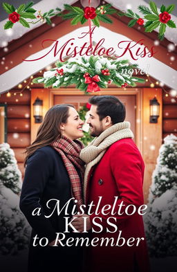 A romantic book cover for a novel titled 'A Mistletoe Kiss to Remember'