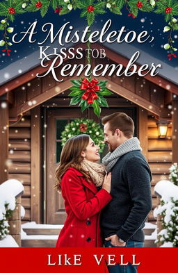A romantic book cover for a novel titled 'A Mistletoe Kiss to Remember'