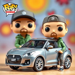 A Funko Pop figure of a 30-year-old man with a cap and a light beard, sporting a green sporty hoodie