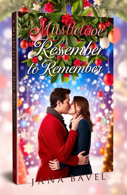 A romantic book cover for a novel titled 'A MISTLETOE KISS TO REMEMBER'