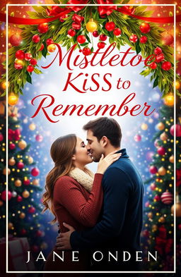 A romantic book cover for a novel titled 'A MISTLETOE KISS TO REMEMBER'