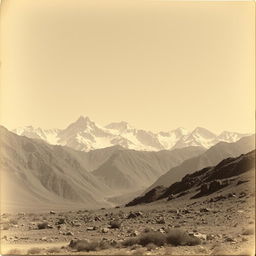 An old black and white photo capturing the majestic Sierra Nevada mountains