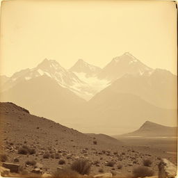 An old black and white photo capturing the majestic Sierra Nevada mountains