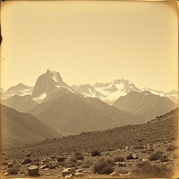 An old black and white photo capturing the majestic Sierra Nevada mountains