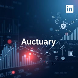 A professional LinkedIn background photo designed for an actuary, featuring a sleek and modern design with elements representing statistics, data analysis, and insurance
