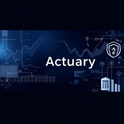 A professional LinkedIn background photo designed for an actuary, featuring a sleek and modern design with elements representing statistics, data analysis, and insurance