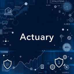 A professional LinkedIn background photo designed for an actuary, featuring a sleek and modern design with elements representing statistics, data analysis, and insurance
