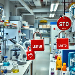 A vivid and detailed image of a laboratory filled with various laboratory equipment and instruments, showcasing a clean and organized workspace