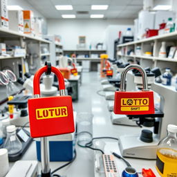 A vivid and detailed image of a laboratory filled with various laboratory equipment and instruments, showcasing a clean and organized workspace