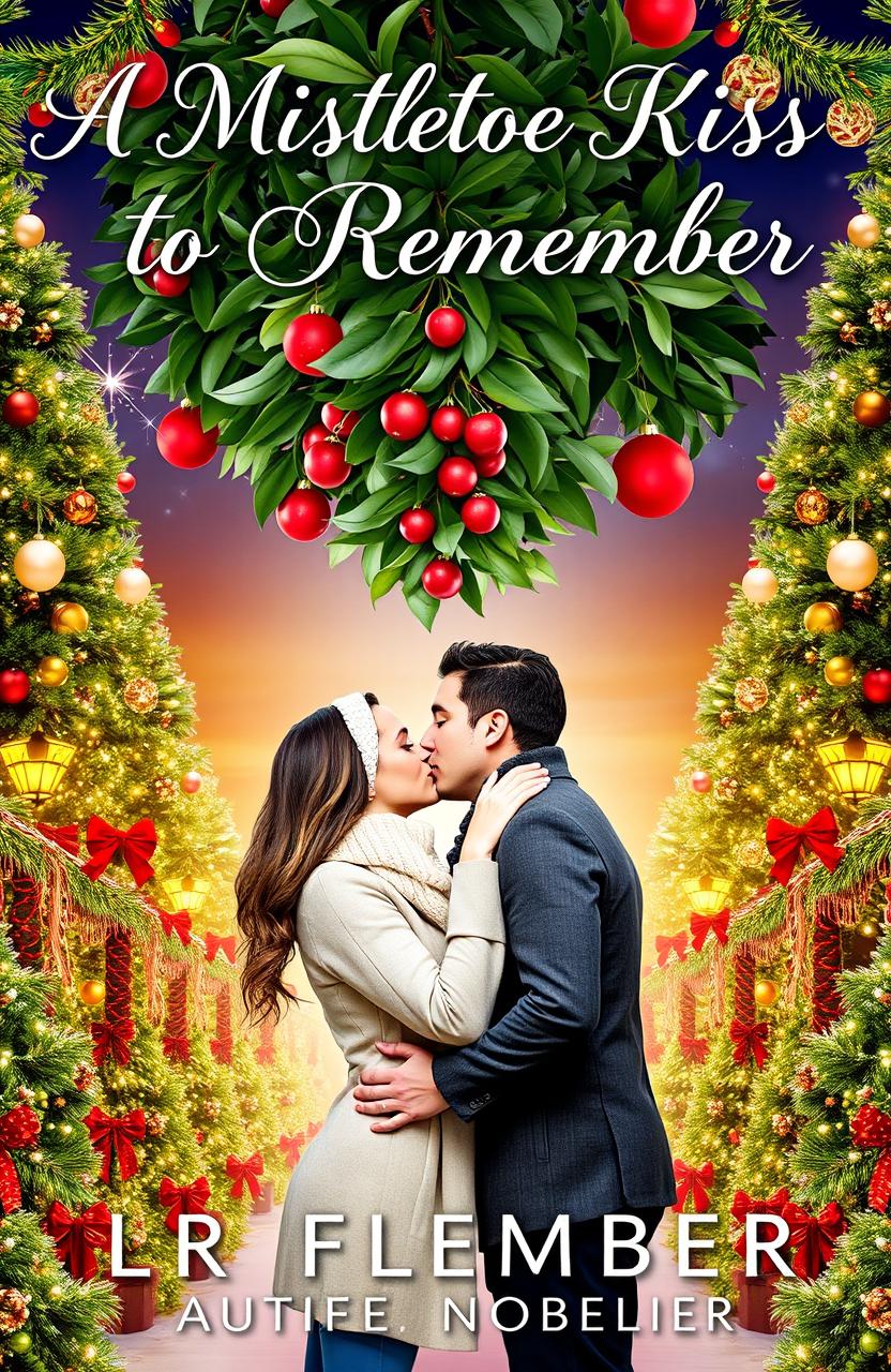 A romantic book cover for the novel titled 'A MISTLETOE KISS TO REMEMBER'