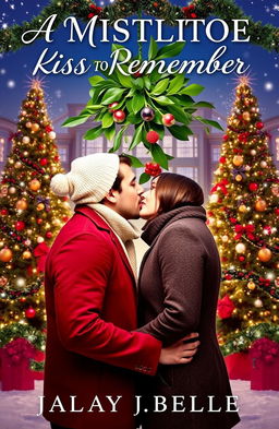 A romantic book cover for the novel titled 'A MISTLETOE KISS TO REMEMBER'