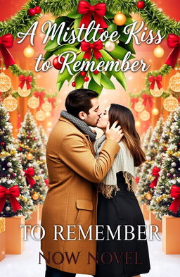 A romantic book cover for the novel titled 'A MISTLETOE KISS TO REMEMBER'