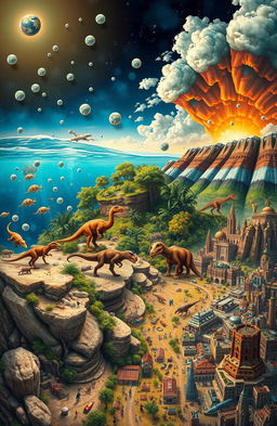 A detailed visualization representing the history of life on Earth, showcasing various major milestones