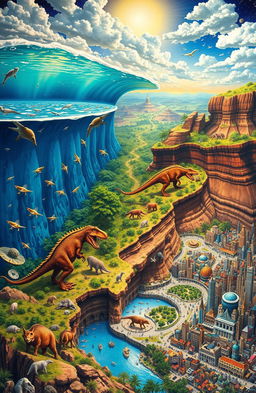 A detailed visualization representing the history of life on Earth, showcasing various major milestones