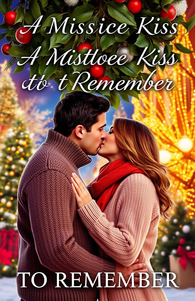 A romantic book cover for a novel titled 'A MISTLETOE KISS TO REMEMBER'