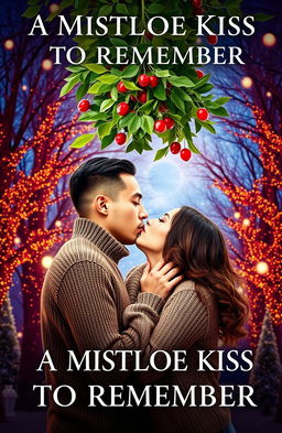 A romantic book cover for a novel titled 'A MISTLETOE KISS TO REMEMBER'