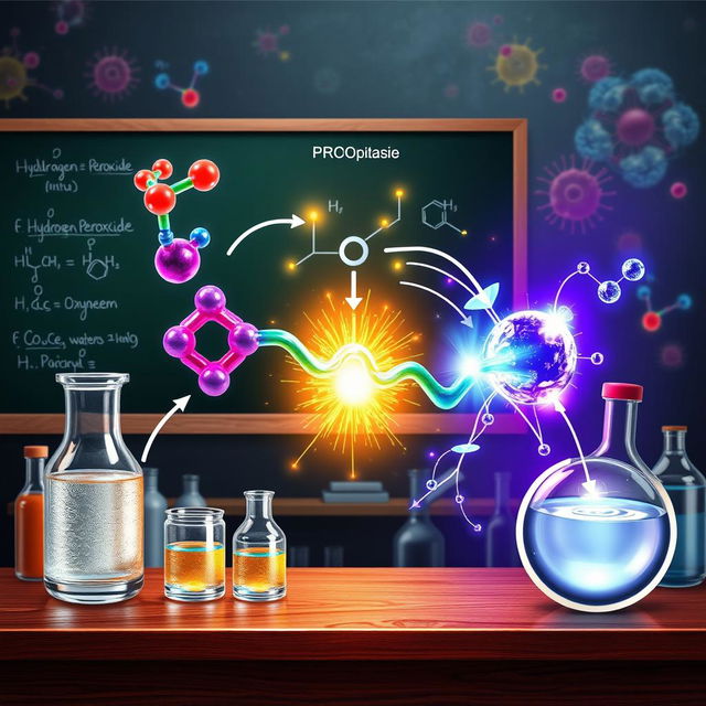 An artistic representation of the peroxidase mimic process, illustrating the complex biochemical reactions