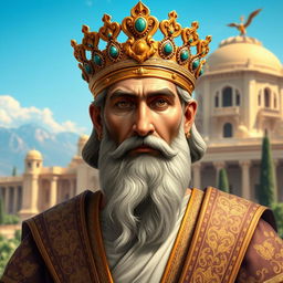 A portrait of Cyrus, an ancient Persian king known for his wisdom and strength