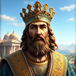 A portrait of Cyrus, an ancient Persian king known for his wisdom and strength