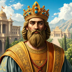 A portrait of Cyrus, an ancient Persian king known for his wisdom and strength