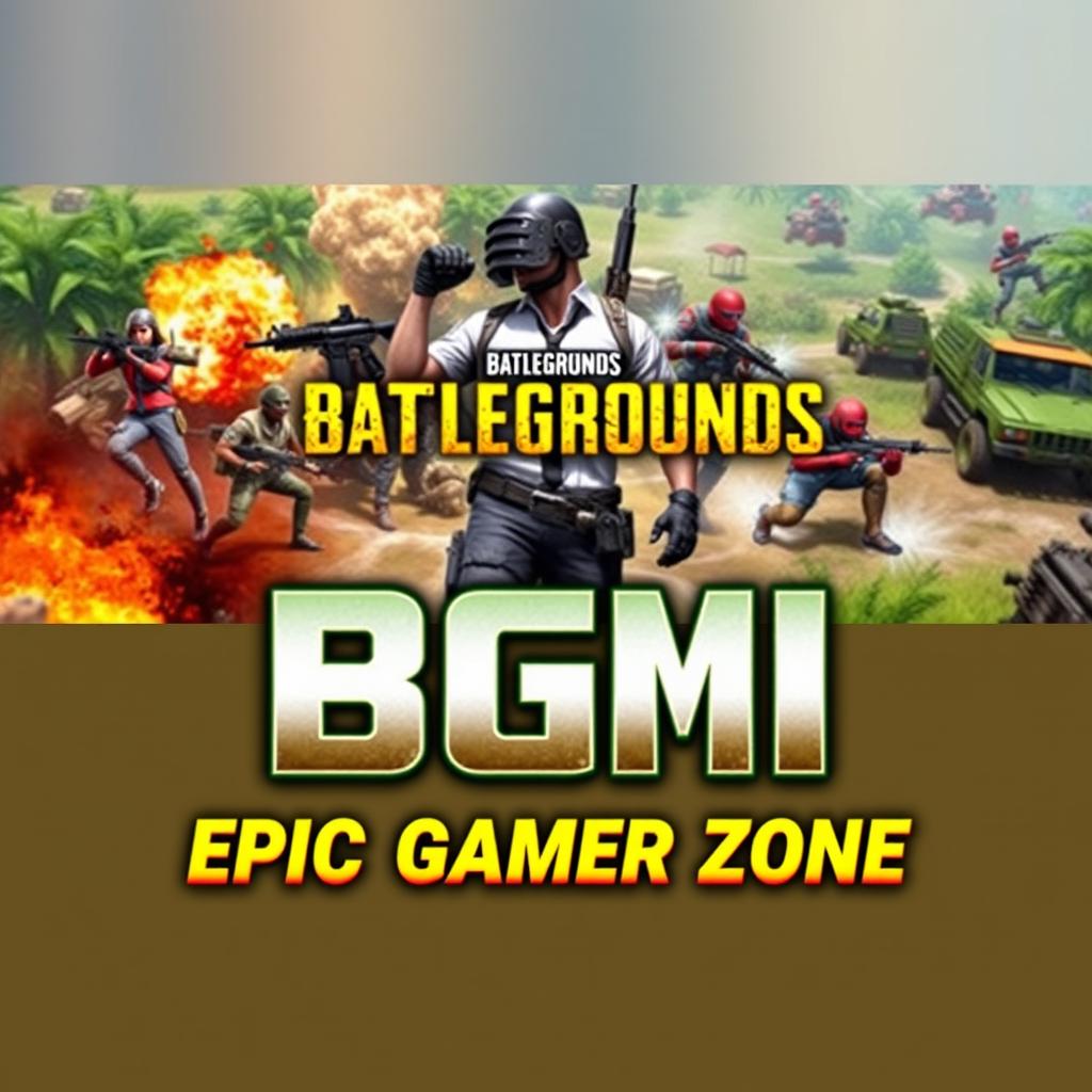 A vibrant and eye-catching thumbnail for a BGMI (Battlegrounds Mobile India) gaming channel, featuring dynamic action scenes from the game with characters in combat poses