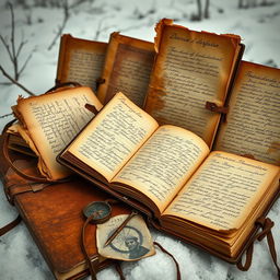 An artistic representation of diaries recovered from the survivors of the Donner Party