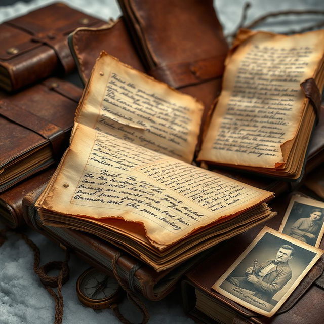 An artistic representation of diaries recovered from the survivors of the Donner Party