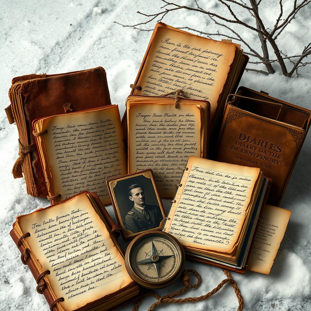 An artistic representation of diaries recovered from the survivors of the Donner Party