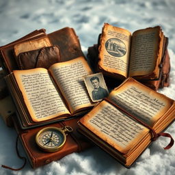 An artistic representation of diaries recovered from the survivors of the Donner Party