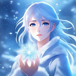 A high-quality digital art piece in the style of anime, featuring an extraordinarily beautiful girl wielding the power of ice