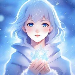 A high-quality digital art piece in the style of anime, featuring an extraordinarily beautiful girl wielding the power of ice