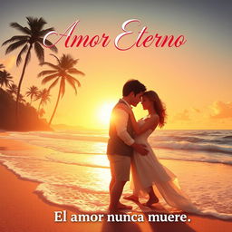 A colorful and romantic movie poster for a fictional Spanish love film titled 'Amor Eterno'