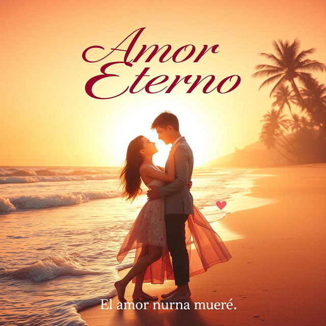 A colorful and romantic movie poster for a fictional Spanish love film titled 'Amor Eterno'