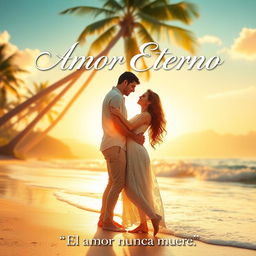 A colorful and romantic movie poster for a fictional Spanish love film titled 'Amor Eterno'