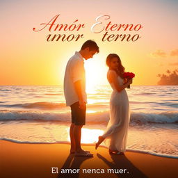A colorful and romantic movie poster for a fictional Spanish love film titled 'Amor Eterno'
