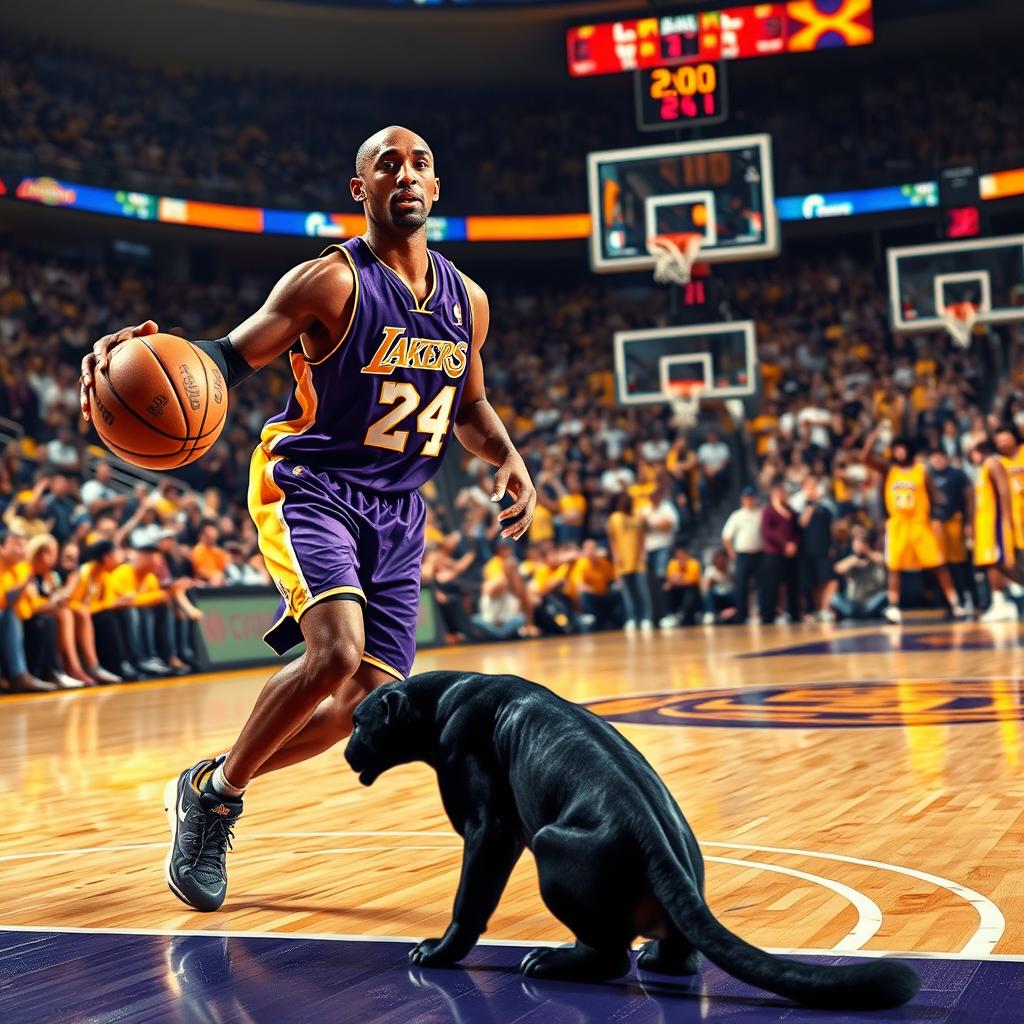 A dynamic scene depicting a professional basketball game in progress