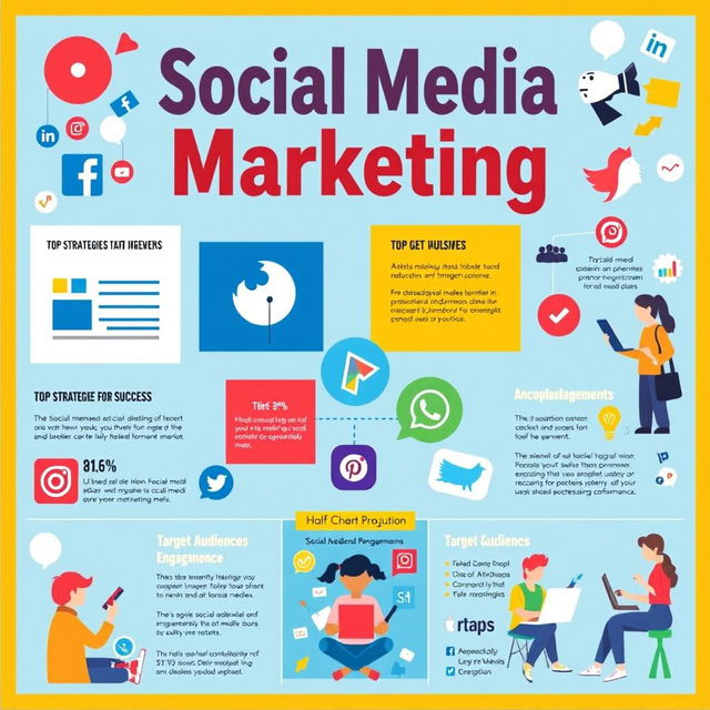 A vibrant and colorful poster focused on 'Social Media Marketing'