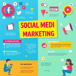 A vibrant and colorful poster focused on 'Social Media Marketing'