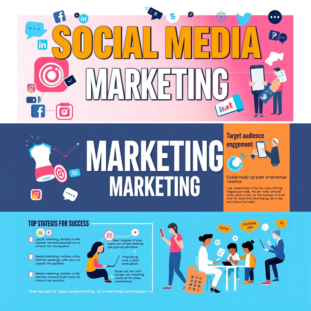 A vibrant and colorful poster focused on 'Social Media Marketing'